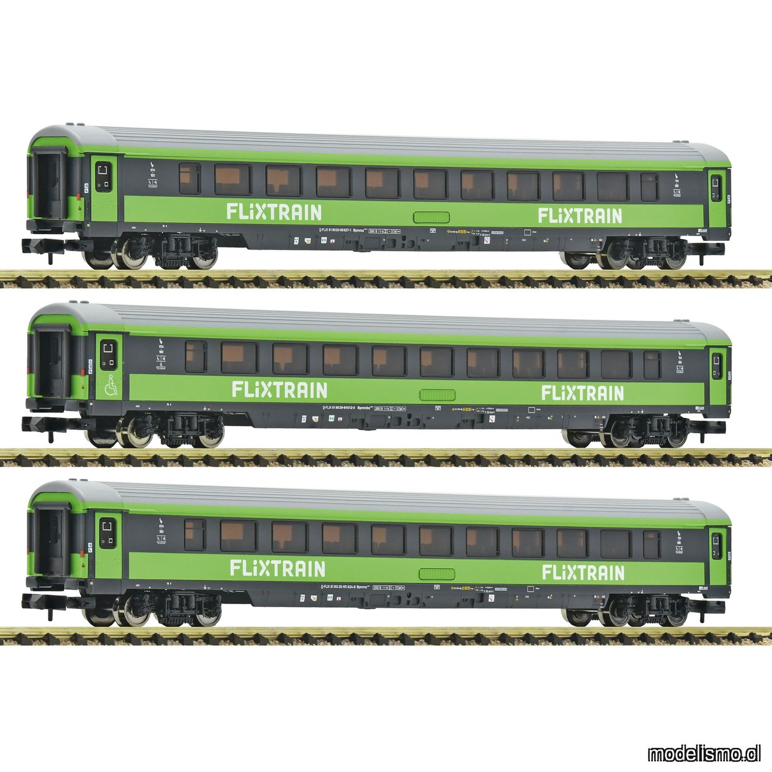 pre orderen Fleischmann 6260086 - Set de 3 piezas (2): Coches de viajeros, FlixTrain pre orderen Fleischmann 6260086 - Set de 3 piezas (2): Coches de viajeros, FlixTrain