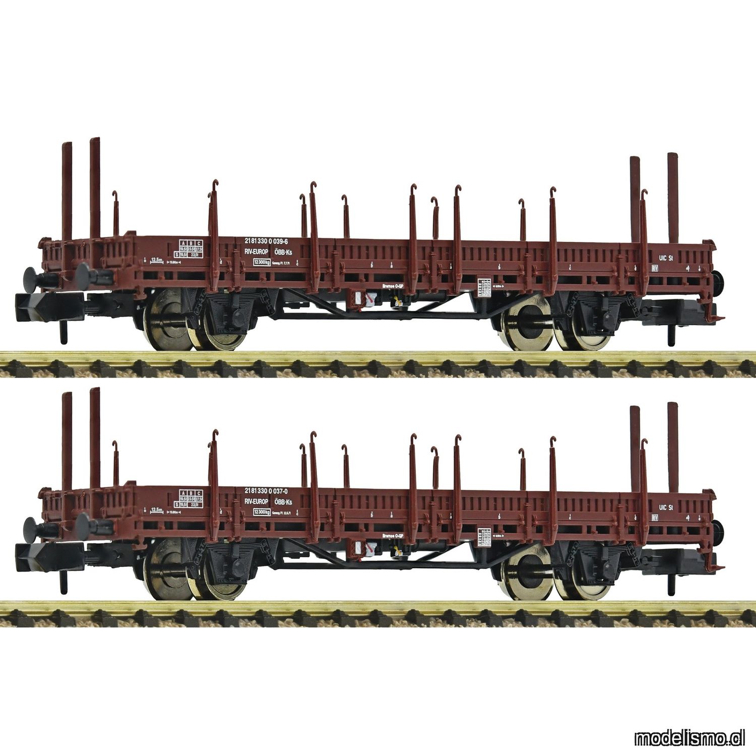 pre orderen Fleischmann 6660072 - 2-piece set: Swivel-type stake wagons, ÖBB