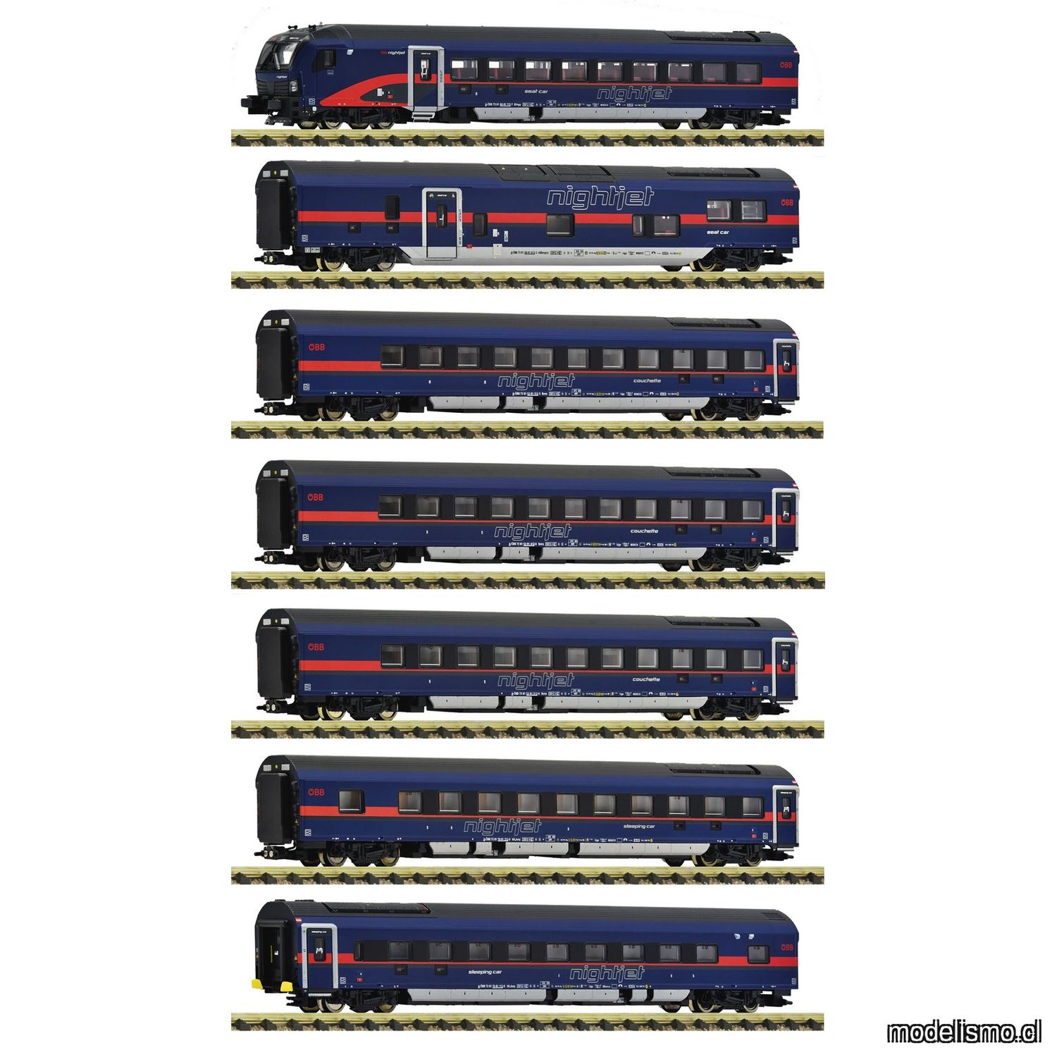 pre orderen Fleischmann 6260065 - 7 piece set: Nightjet, ÖBB