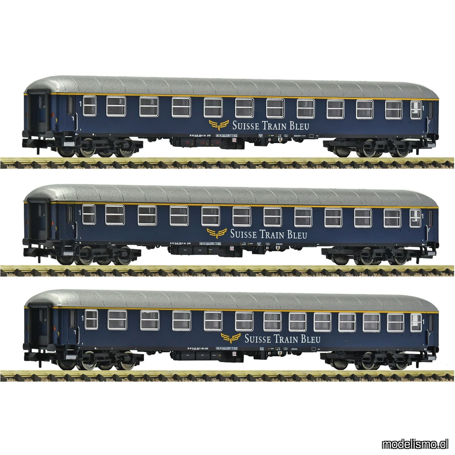 pre orderen Fleischmann 6260078 - Set de 3 piezas (1): Coches de tren expreso, Suisse Train Bleu