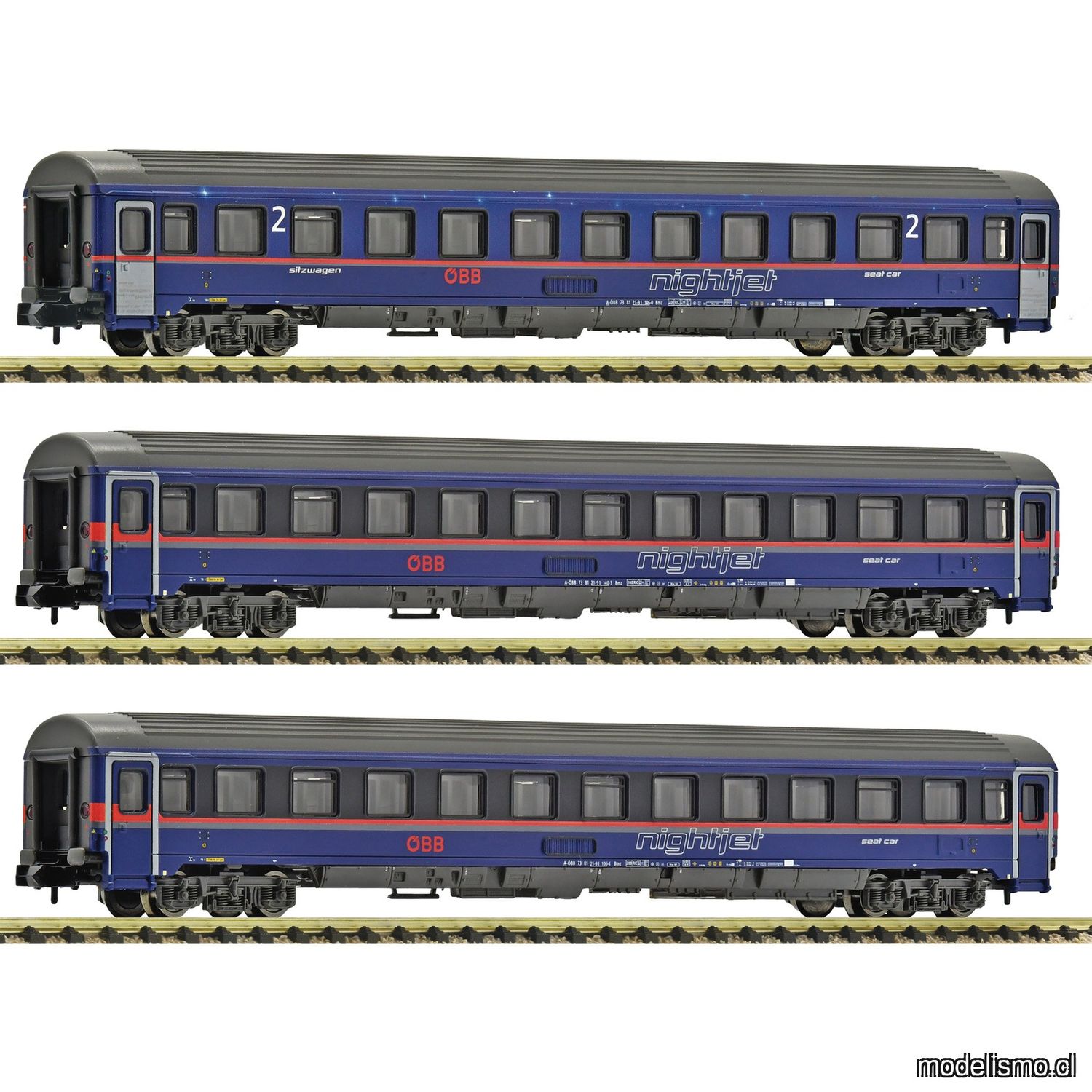pre orderen Fleischmann 6260084 - Set de 3 piezas: Coches Eurofima "Nightjet", ÖBB pre orderen Fleischmann 6260084 - Set de 3 piezas: Coches Eurofima "Nightjet", ÖBB