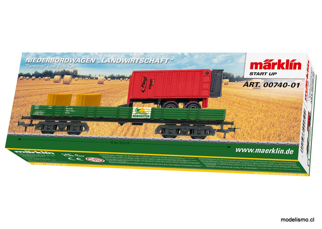 Reserva anticipada - Märklin 00740-01 Vagones plataforma con librea agrícola cargados con maquinaria agrícola.
