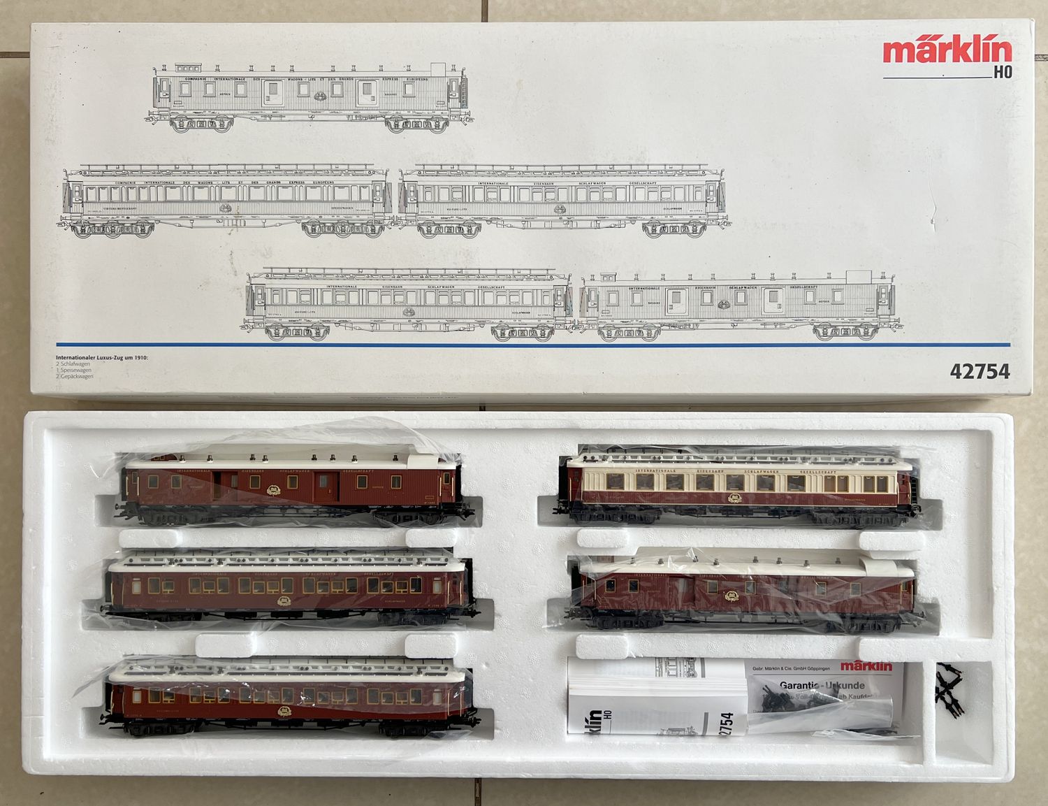 PF Märklin 42754 Paquete de vagones de tren Tren internacional de lujo 5 vagones - usado con luz