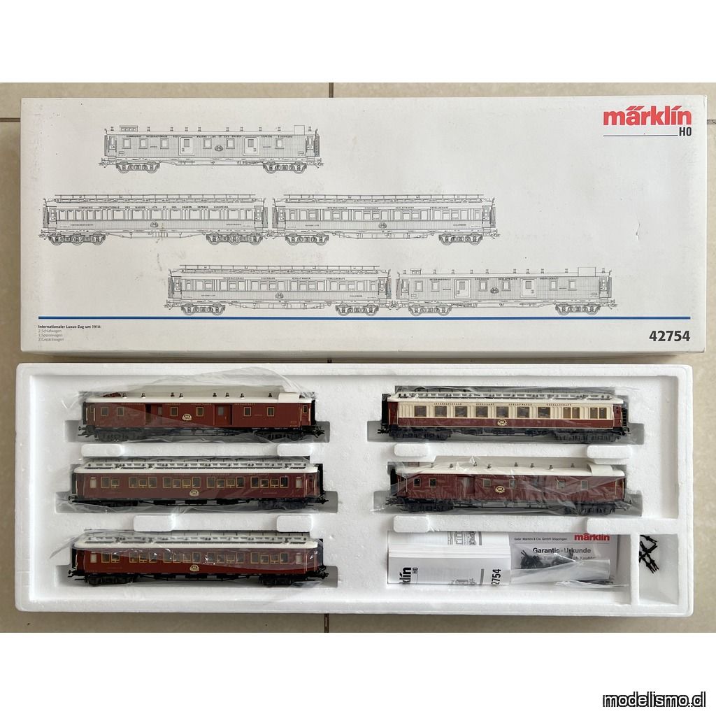 PF Märklin 42754 Paquete de vagones de tren Tren internacional de lujo 5 vagones - usado con luz