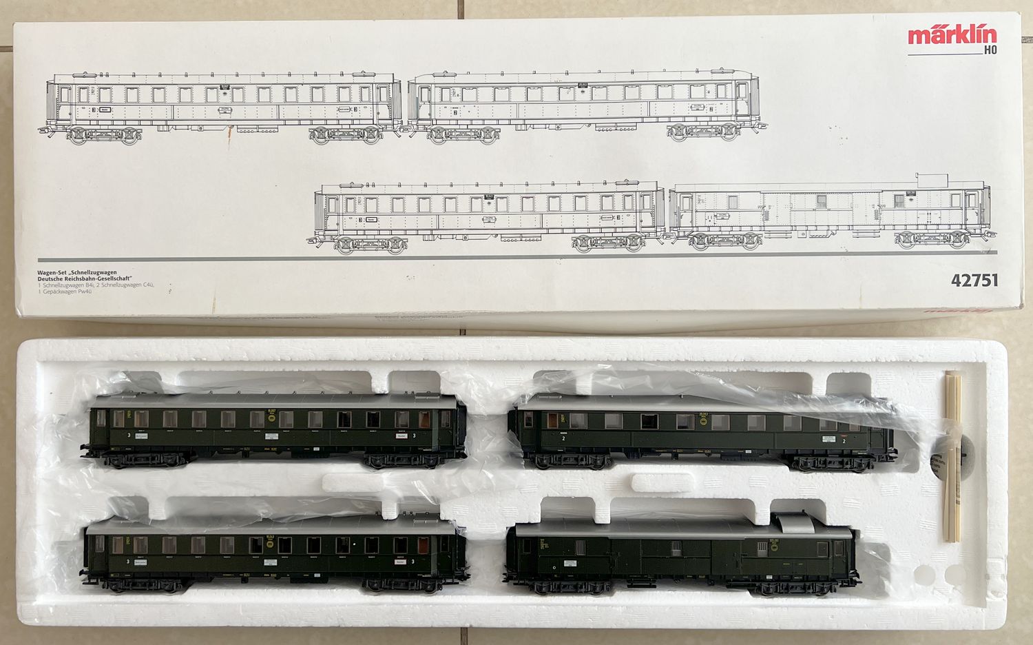 PF Märklin 42751 Set de coches de tren expreso de la época de los Ferrocarriles Imperiales - usado con LUZ PF Märklin 42751 Set de coches de tren expreso de la época de los Ferrocarriles Imperiales - usado con LUZ