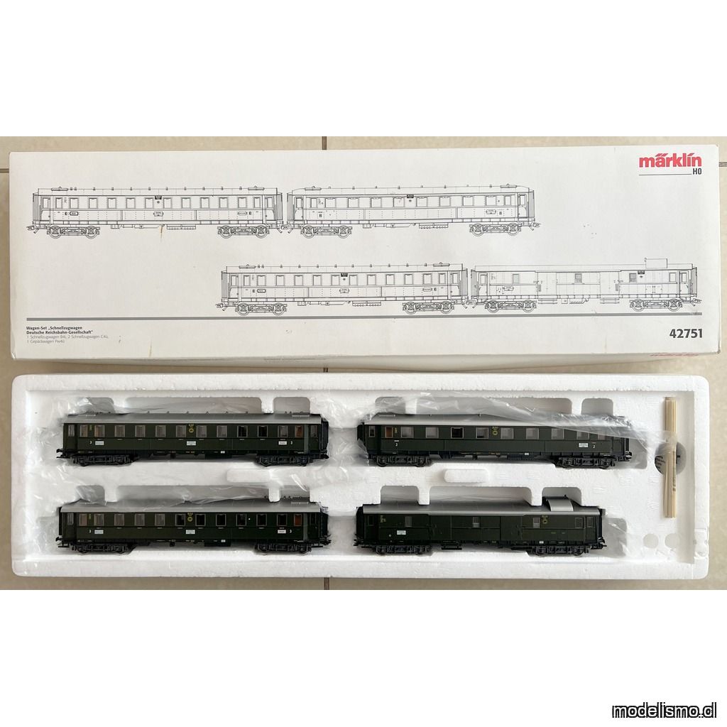 PF Märklin 42751 Set de coches de tren expreso de la época de los Ferrocarriles Imperiales - usado con LUZ PF Märklin 42751 Set de coches de tren expreso de la época de los Ferrocarriles Imperiales - usado con LUZ