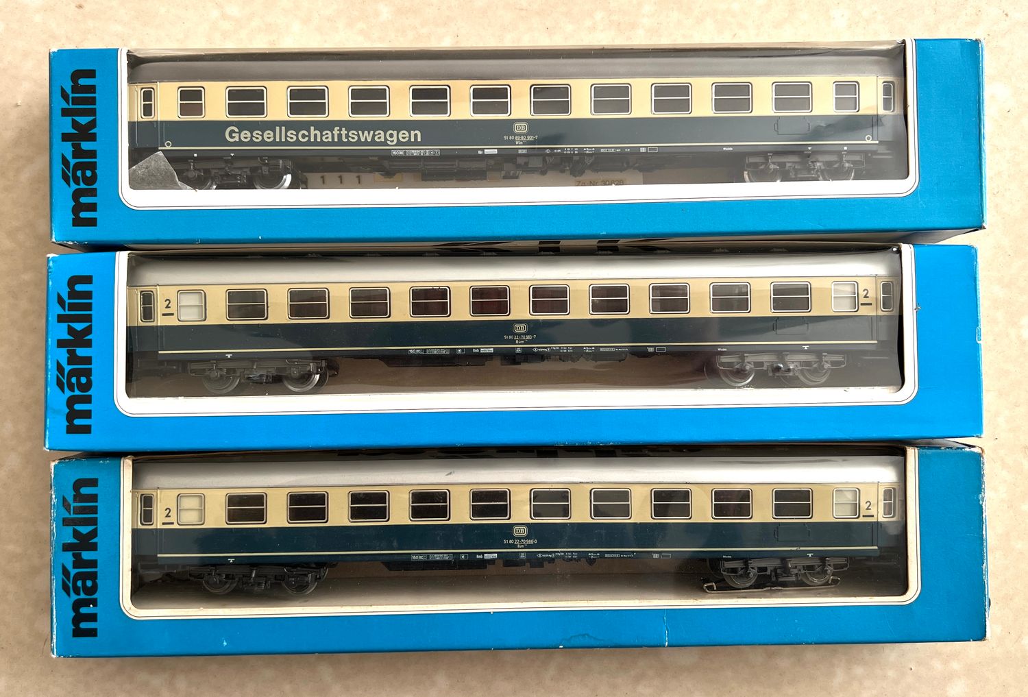 PF Märklin 2x4154+1x4175 (Gesellschaftswagen) - usado + luz PF Märklin 2x4154+1x4175 (Gesellschaftswagen) - usado + luz