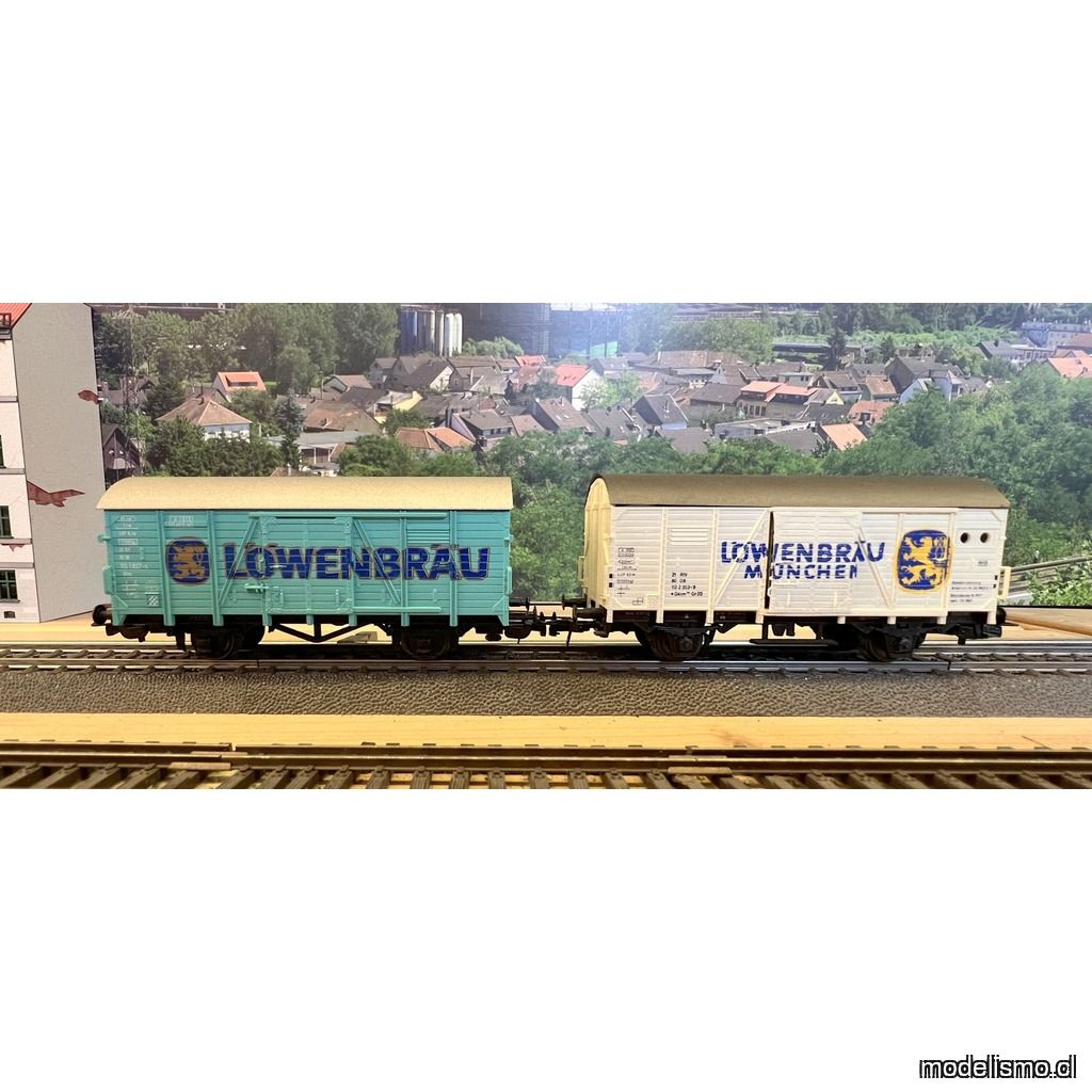 PF Roco H0 2x Vagónes de Löwenbräu - sin caja original - usado