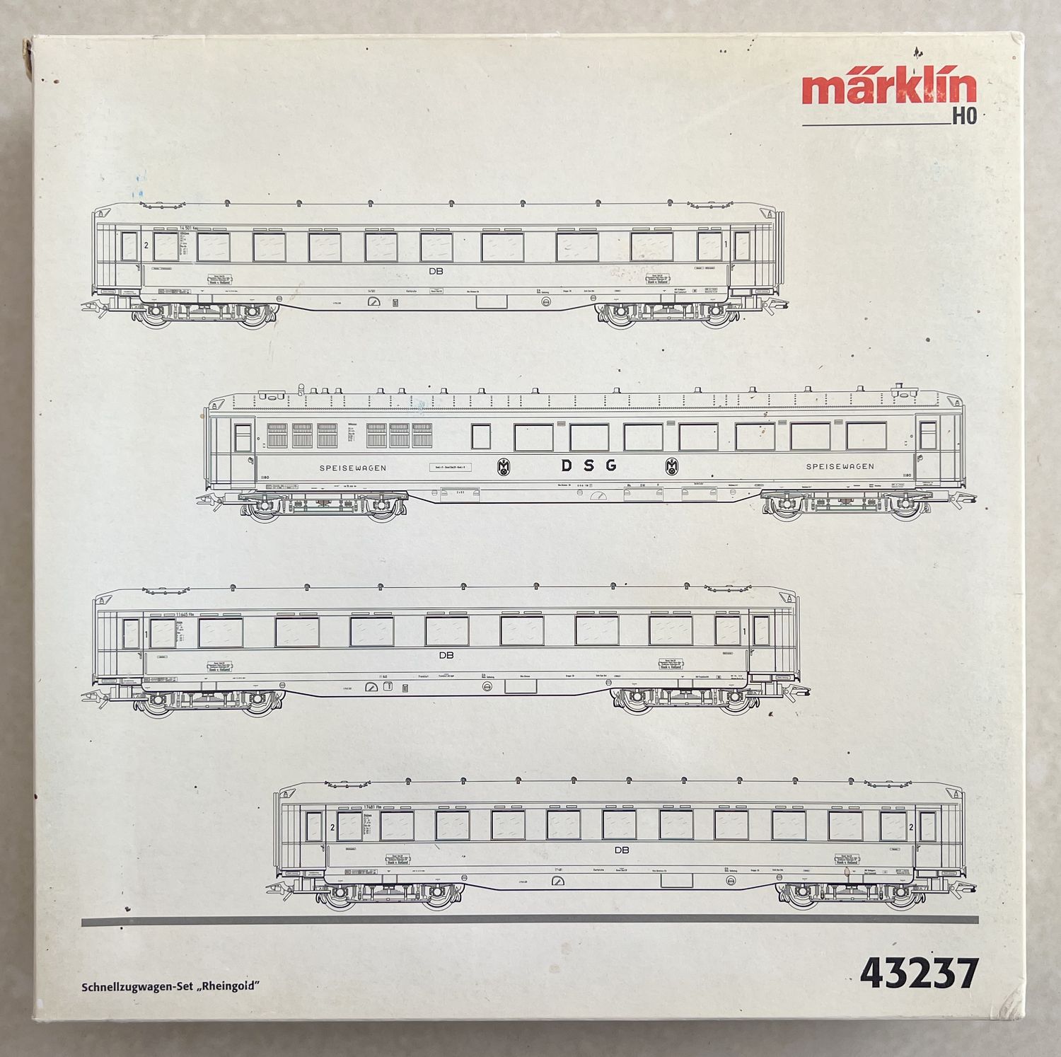 PF Märklin 43237 Juego - 4 coches de tren expreso "Rheingold" ("Oro del Rhin") - usado con luz PF Märklin 43237 Juego - 4 coches de tren expreso "Rheingold" ("Oro del Rhin") - usado con luz