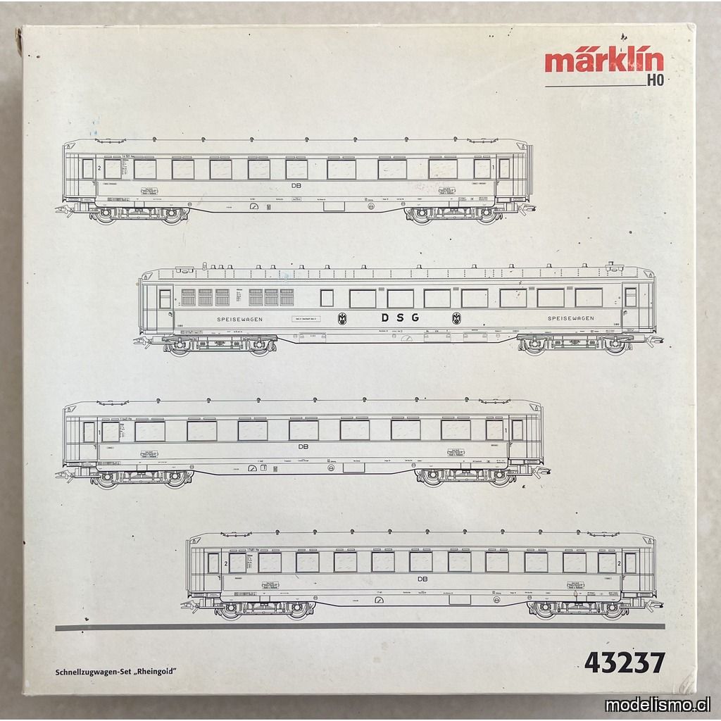 PF Märklin 43237 Juego - 4 coches de tren expreso "Rheingold" ("Oro del Rhin") - usado con luz PF Märklin 43237 Juego - 4 coches de tren expreso "Rheingold" ("Oro del Rhin") - usado con luz