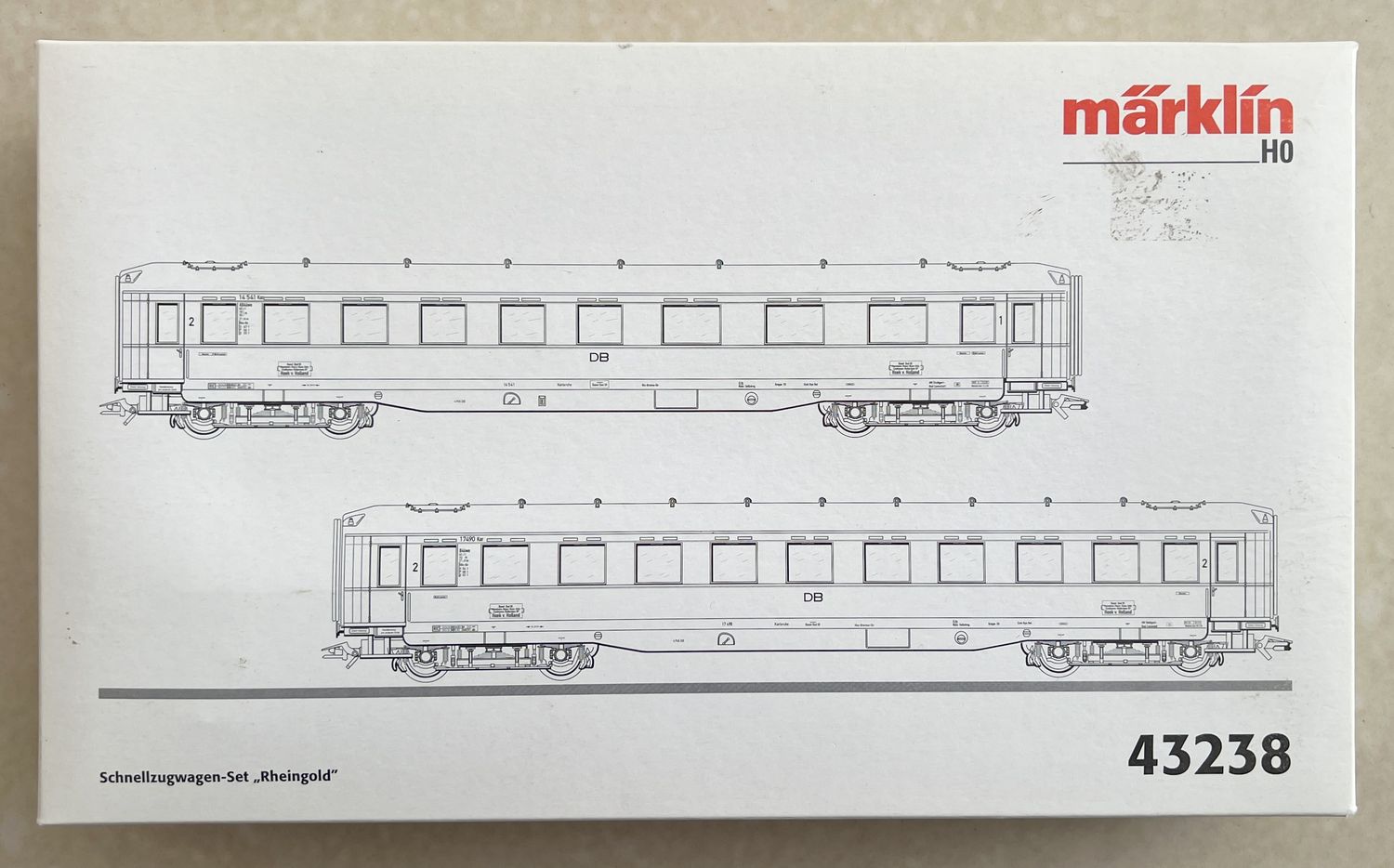 PF Märklin 43238 Juego - 2 coches de tren expreso "Rheingold" ("Oro del Rhin") - usado con luz PF Märklin 43238 Juego - 2 coches de tren expreso "Rheingold" ("Oro del Rhin") - usado con luz