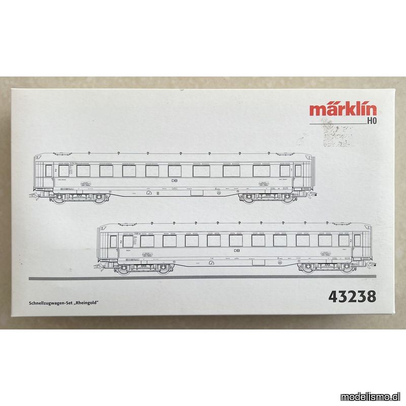 PF Märklin 43238 Juego - 2 coches de tren expreso "Rheingold" ("Oro del Rhin") - usado con luz PF Märklin 43238 Juego - 2 coches de tren expreso "Rheingold" ("Oro del Rhin") - usado con luz