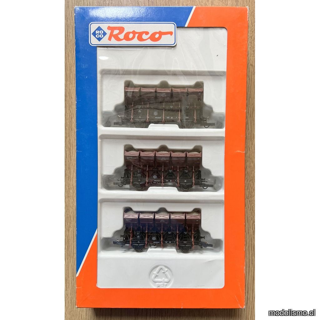 PF Roco 44074 Conjunto de 3 vagones de balasto de la DB Era III - usado PF Roco 44074 Conjunto de 3 vagones de balasto de la DB Era III - usado
