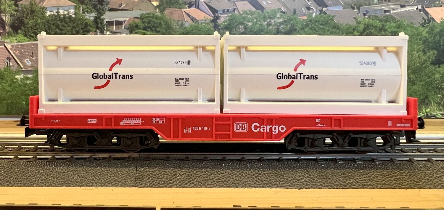PF Märklin Vagón portacontenedores 2x 20 pies GlobalTrans - usado - sin caja PF Märklin Vagón portacontenedores 2x 20 pies GlobalTrans - usado - sin caja