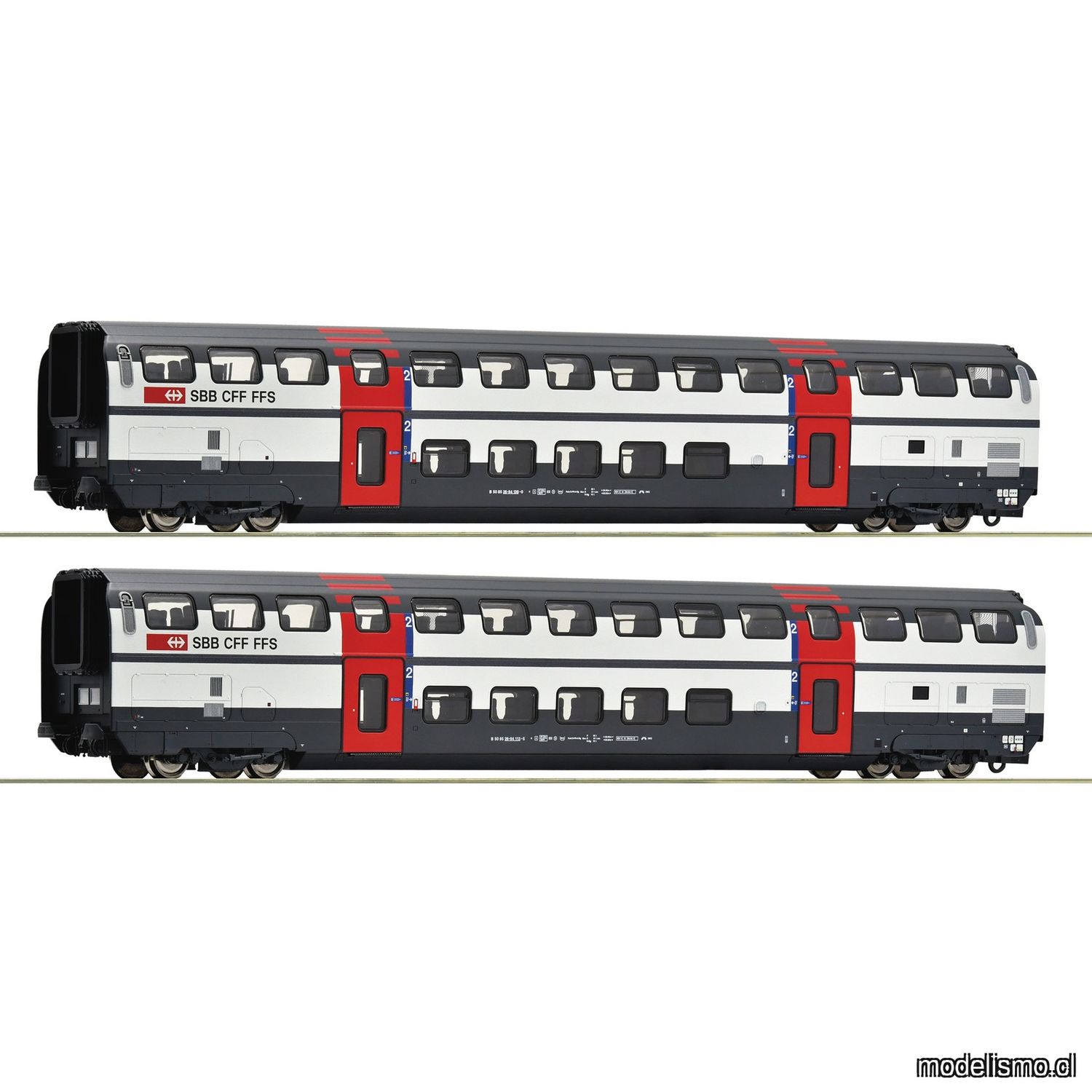 Roco 6200216 Set de 2 piezas (1): Coches de dos pisos de 2a clase, SBB