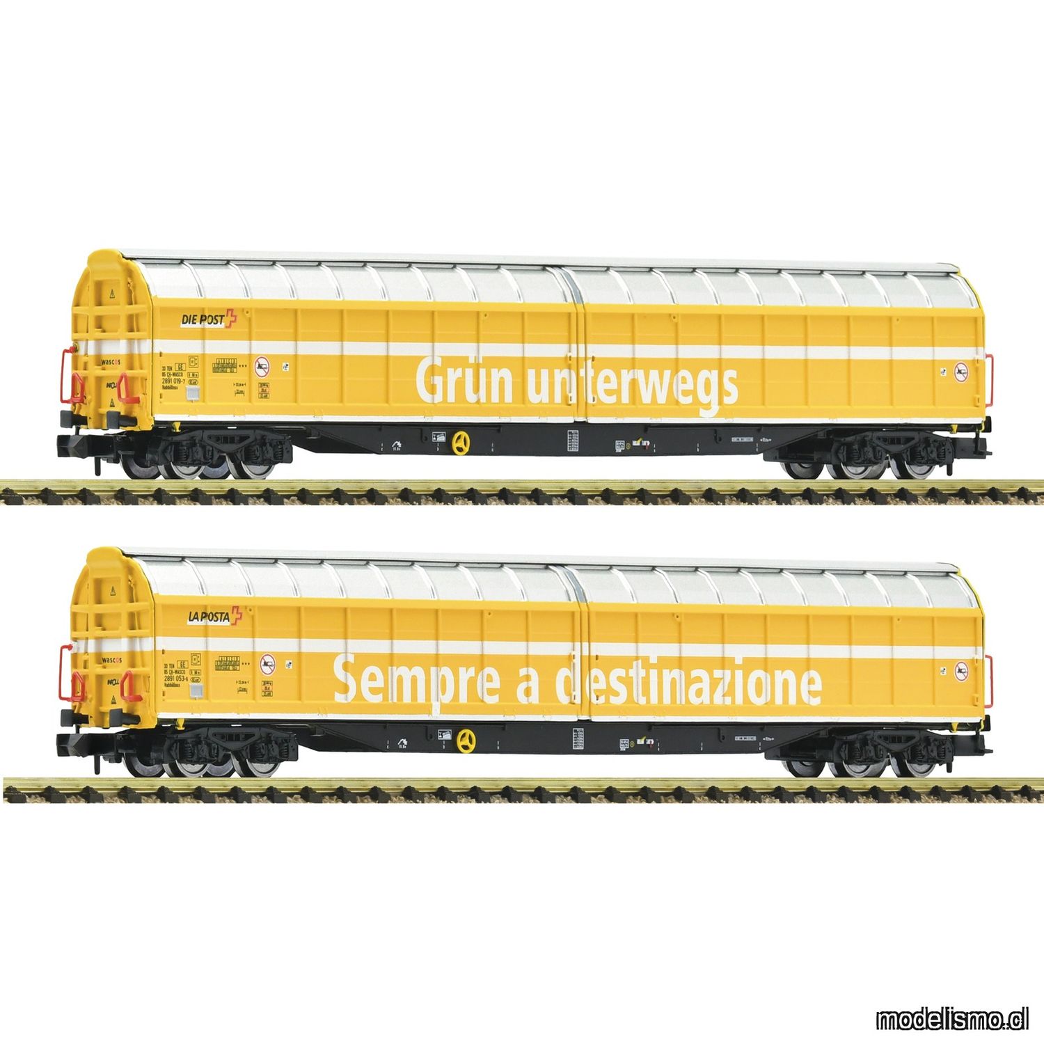 pre orderen Fleischmann 6660155 Set de 2 piezas: Vagones de gran capacidad con paredes correderas, Wascosa pre orderen Fleischmann 6660155 Set de 2 piezas: Vagones de gran capacidad con paredes correderas, Wascosa