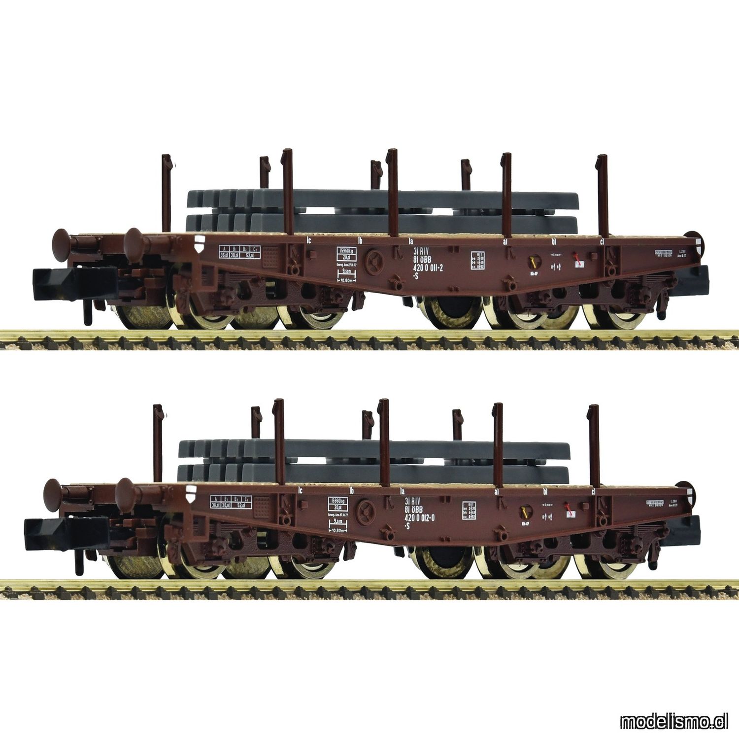 pre orderen Fleischmann 6660135 Set de 2 piezas: Vagones de plataforma para cargas pesadas, ÖBB pre orderen Fleischmann 6660135 Set de 2 piezas: Vagones de plataforma para cargas pesadas, ÖBB