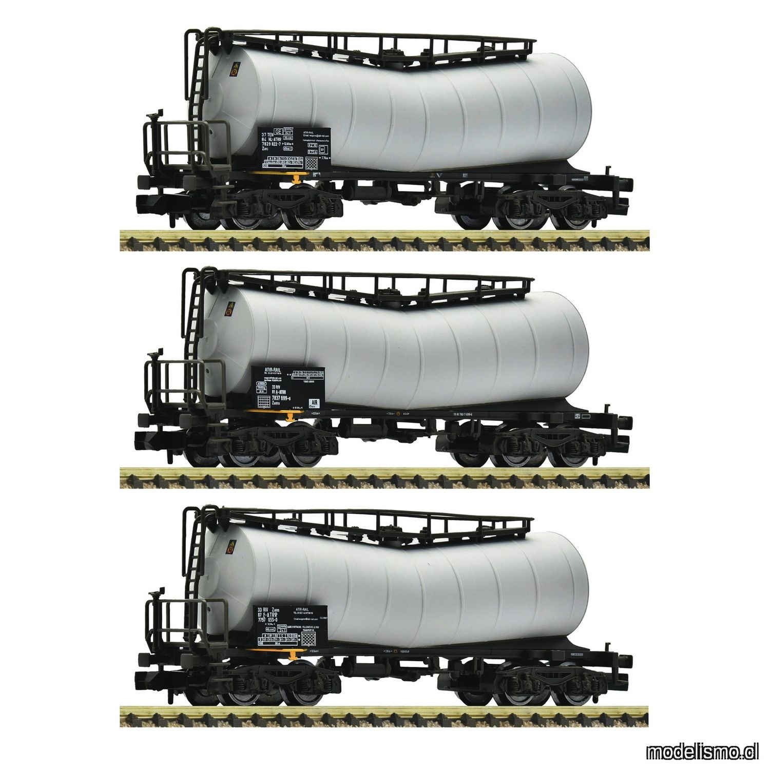 pre orderen Fleischmann 6660170 Set de 3 piezas: Vagones cisterna con abombamiento superior central antirremolinos, ATIR-RAIL pre orderen Fleischmann 6660170 Set de 3 piezas: Vagones cisterna con abombamiento superior central antirremolinos, ATIR-RAIL