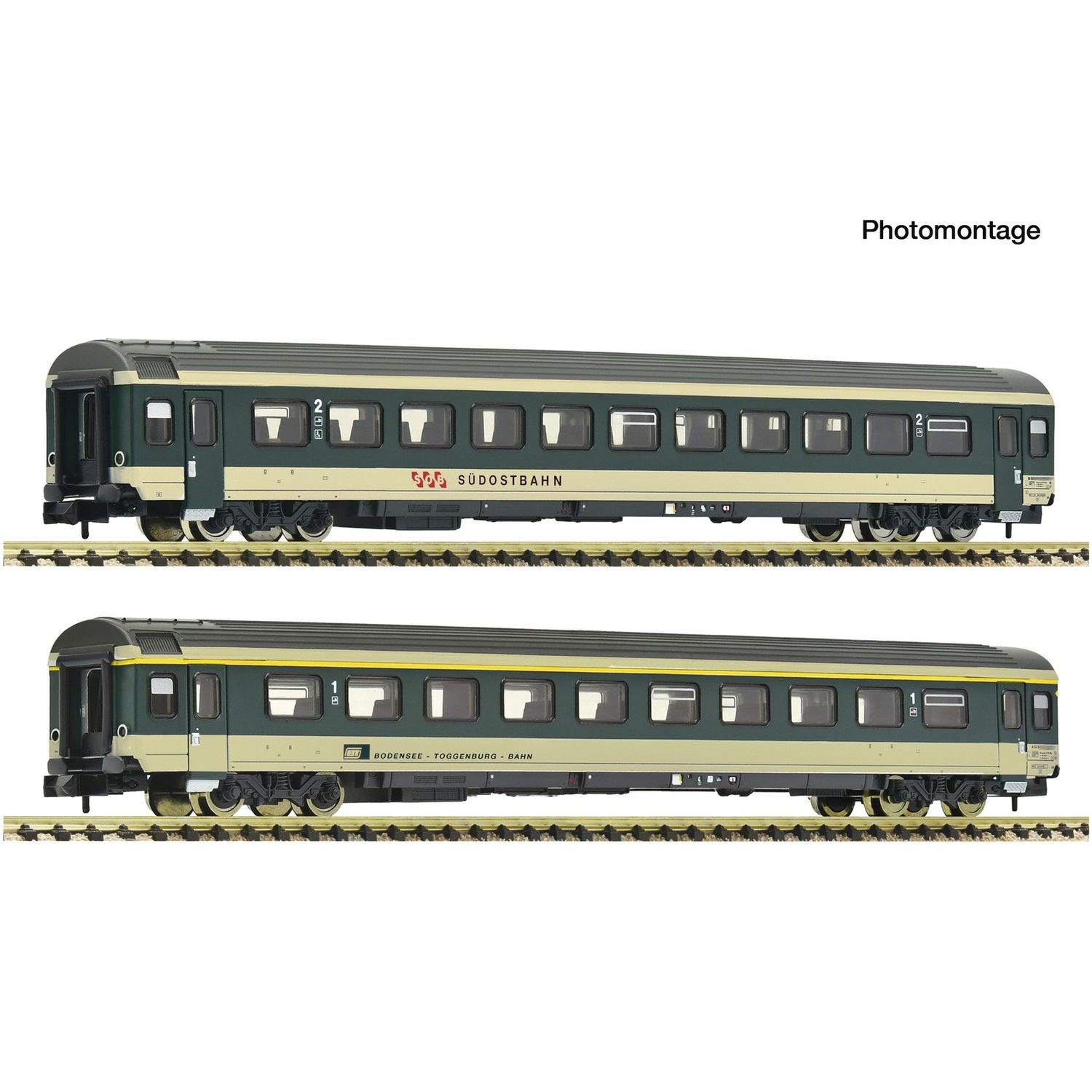 pre orderen Fleischmann 6260096 2-tlg. Set 2: Reisezugwagen „Voralpen-Express“, SOB/BT pre orderen Fleischmann 6260096 2-tlg. Set 2: Reisezugwagen „Voralpen-Express“, SOB/BT