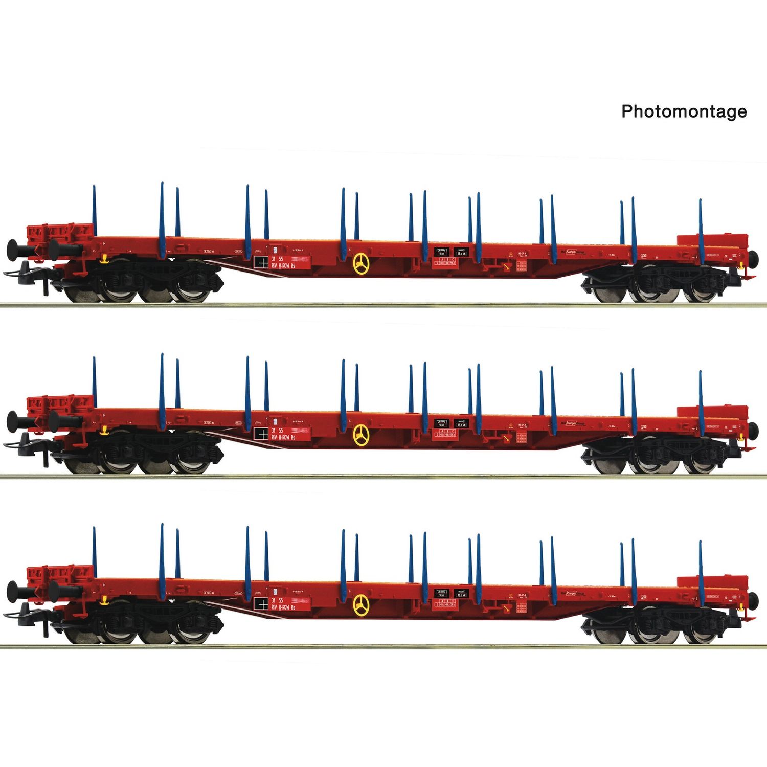 pre orderen Roco 6600219 Set de 3 piezas: Vagones de plataforma con teleros, RCW pre orderen Roco 6600219 Set de 3 piezas: Vagones de plataforma con teleros, RCW