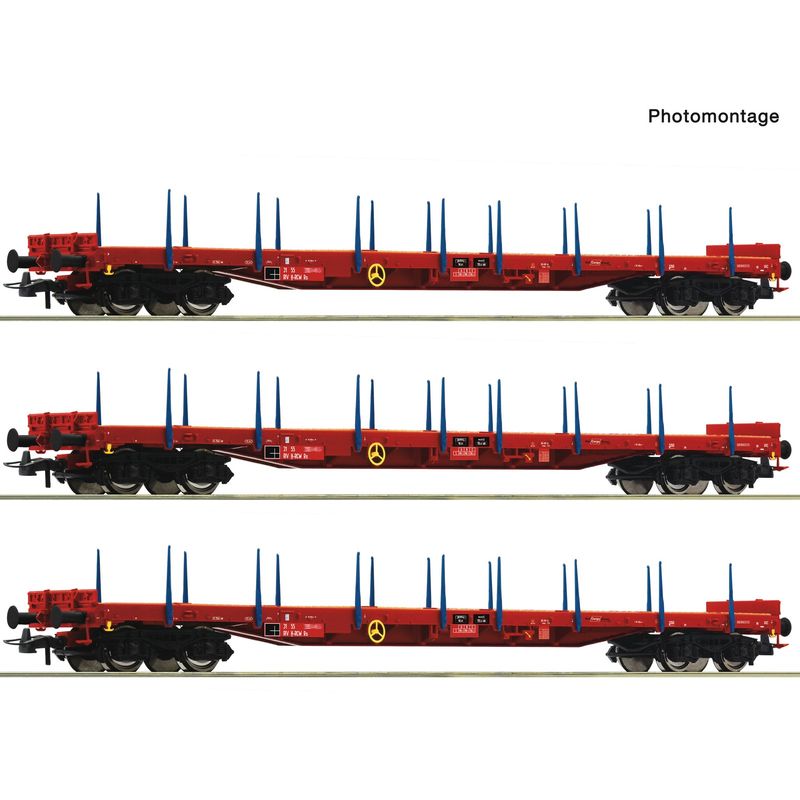 pre orderen Roco 6600219 Set de 3 piezas: Vagones de plataforma con teleros, RCW pre orderen Roco 6600219 Set de 3 piezas: Vagones de plataforma con teleros, RCW