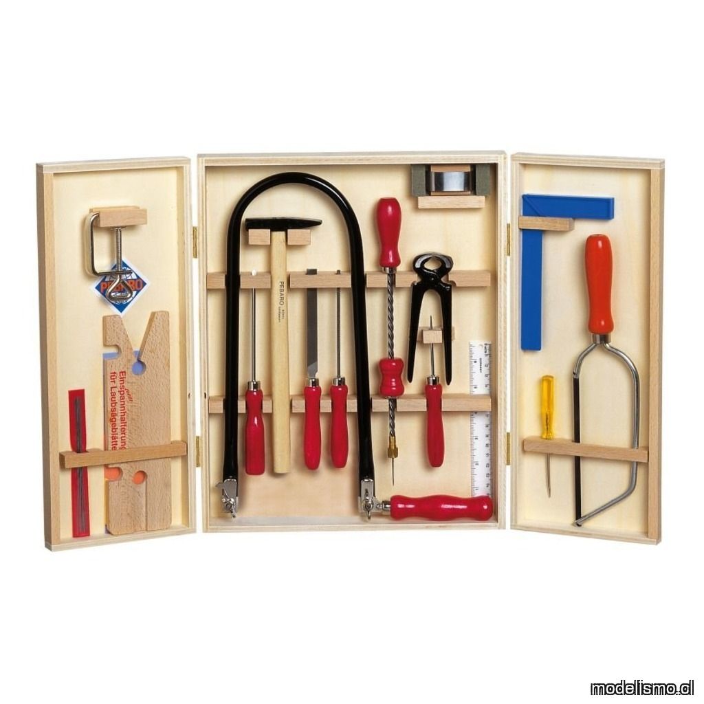 Pebaro 400 rompecabezas conjunto en un armario de madera con tablas de madera y herramientas de acero Pebaro 400 rompecabezas conjunto en un armario de madera con tablas de madera y herramientas de acero