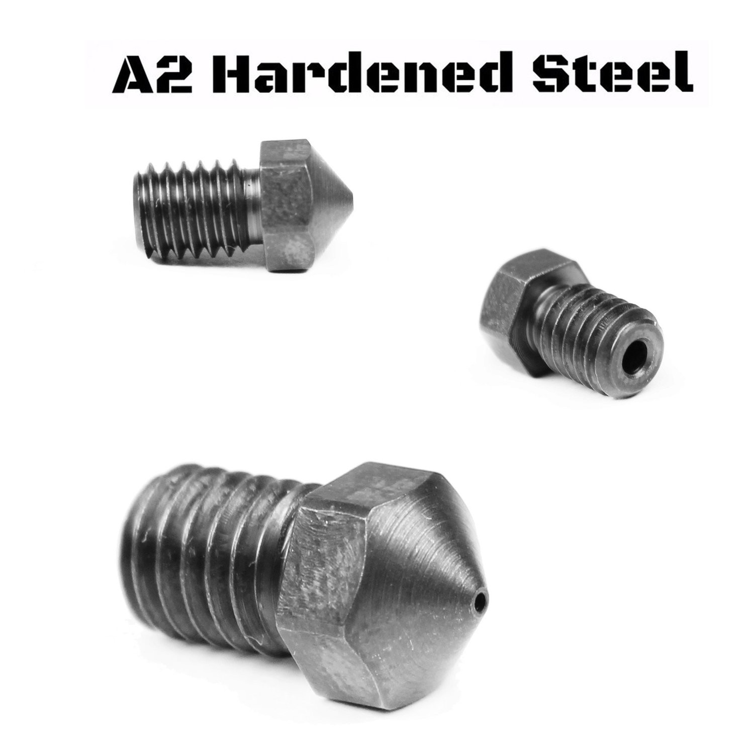 Micro-Swiss Plated A2 Hardened Steel Nozzle RepRap M6 Thread 1.75mm Filament (E3D V4 / V5 / V6, Prusa i3 MK2 / MK2S / MK3 / Mini, Anycubic, JGAURORA)
