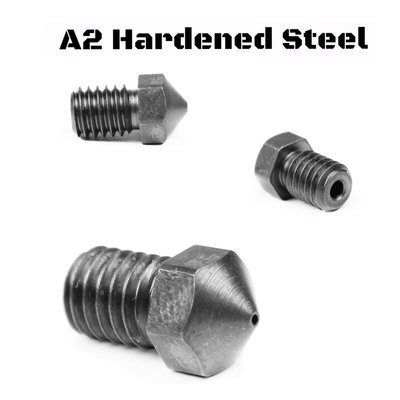 Micro-Swiss Plated A2 Hardened Steel Nozzle RepRap M6 Thread 1.75mm Filament (E3D V4 / V5 / V6, Prusa i3 MK2 / MK2S / MK3 / Mini, Anycubic, JGAURORA)