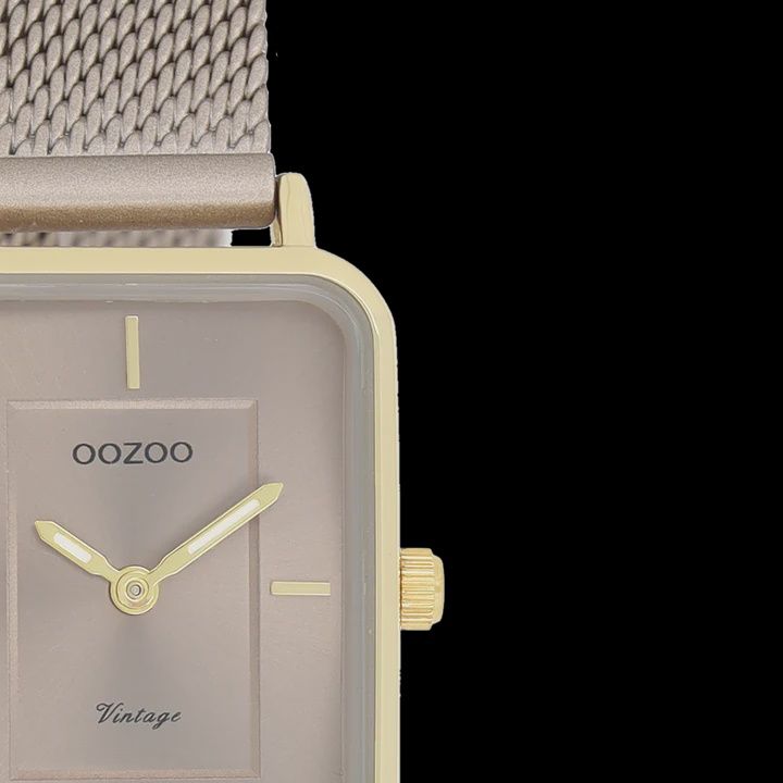 Goudkleurige OOZOO horloge met taupe metalen mesh armband - C20384, Colour: TAUPE