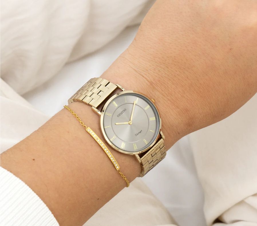 Goudkleurige OOZOO horloge met roestvrijstalen armband - C20370