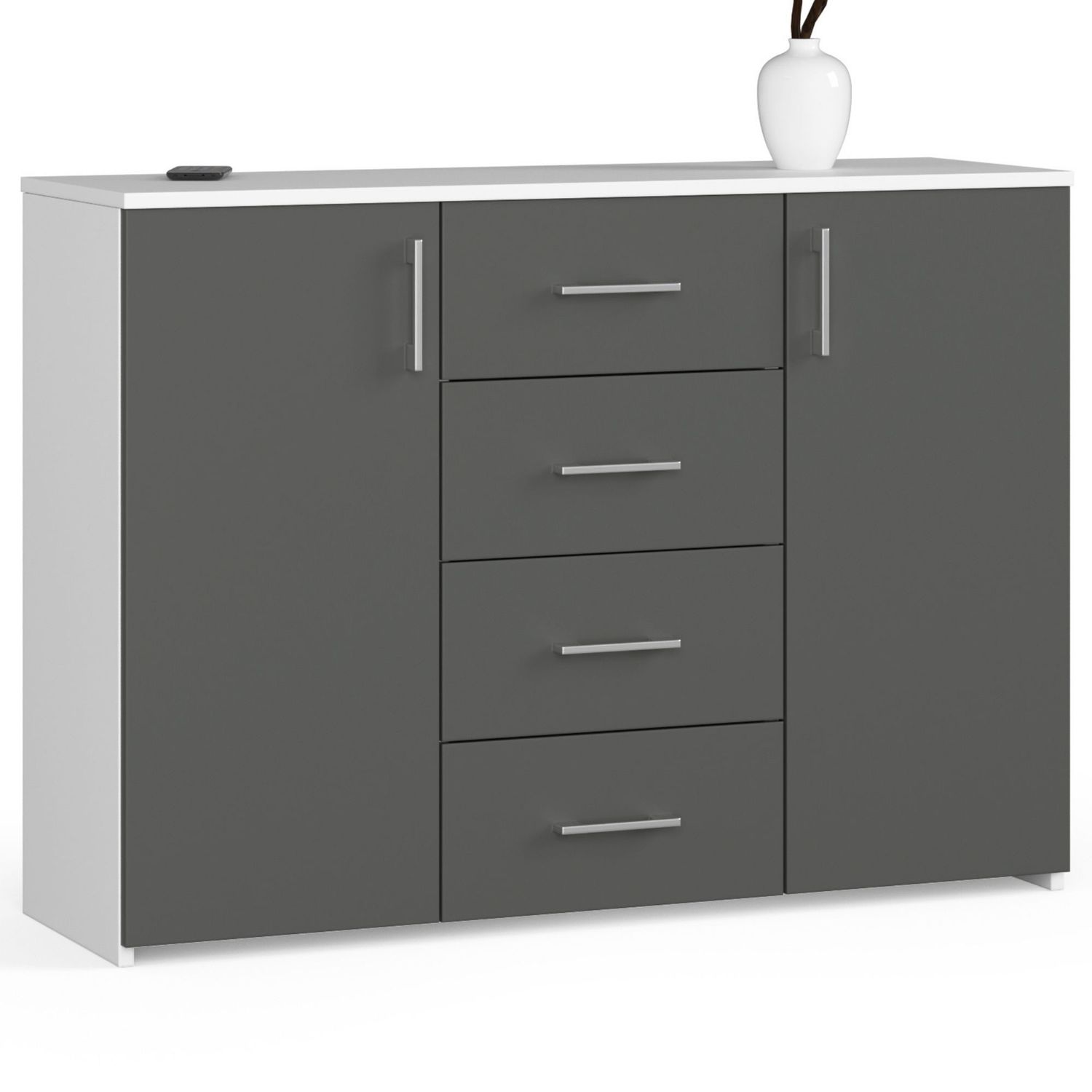 KOMODA K 45 110 cm BIAŁA / GRAFIT SZARY