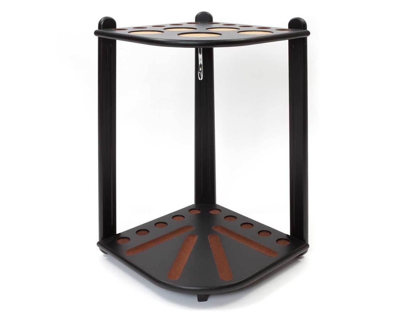 10 CUE STAND CORNER DELUXE BLACK TIMBER STAND