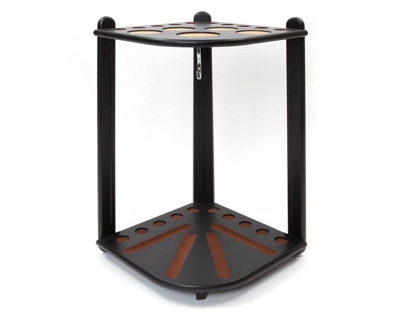 10 CUE STAND CORNER DELUXE BLACK TIMBER STAND