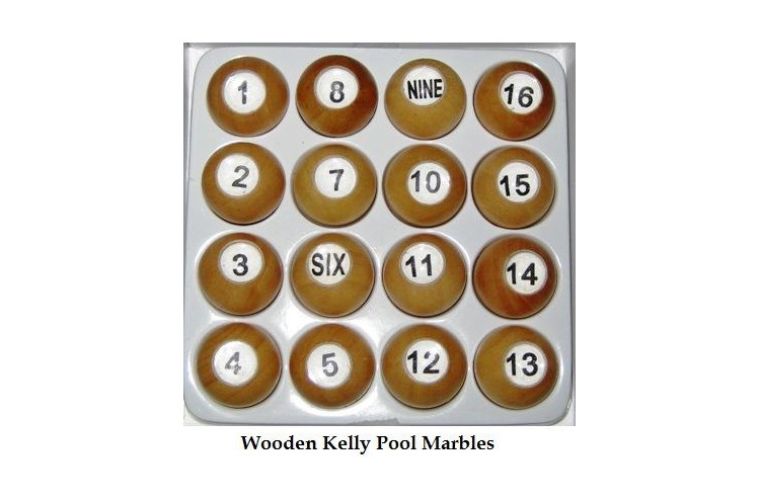 KELLY POOL MARBLES WOODEN NUMBERED 1-17