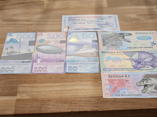 Lot Of 7 Fantasy Currency Beringia B.C. & New Jason Islands Crisp Uncirculated