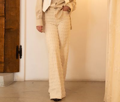 Pantalone pizzicato CLARA a vita alta AVORIO - TRUE AVENUE