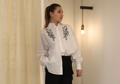 Camicia oversize con ricamo nero - SANDRO FERRONE