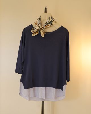 Maglia maniche 3/4 in viscosa azzurro - SANDRO FERRONE