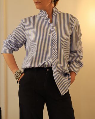 Camicia a righe BIANCO E AZZURRO con rouge - SANDRO FERRONE