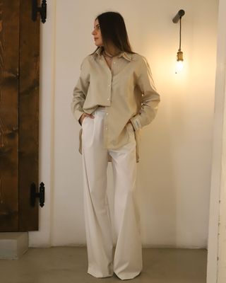Pantalone over con elastico sul retro • Bianco HINNOMINATE