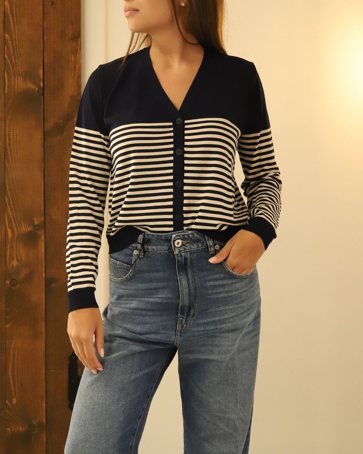 Maglia in viscosa a righe bianche e blu - SPANK