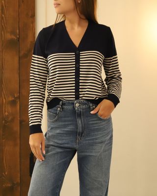 Maglia in viscosa a righe bianche e blu - SPANK