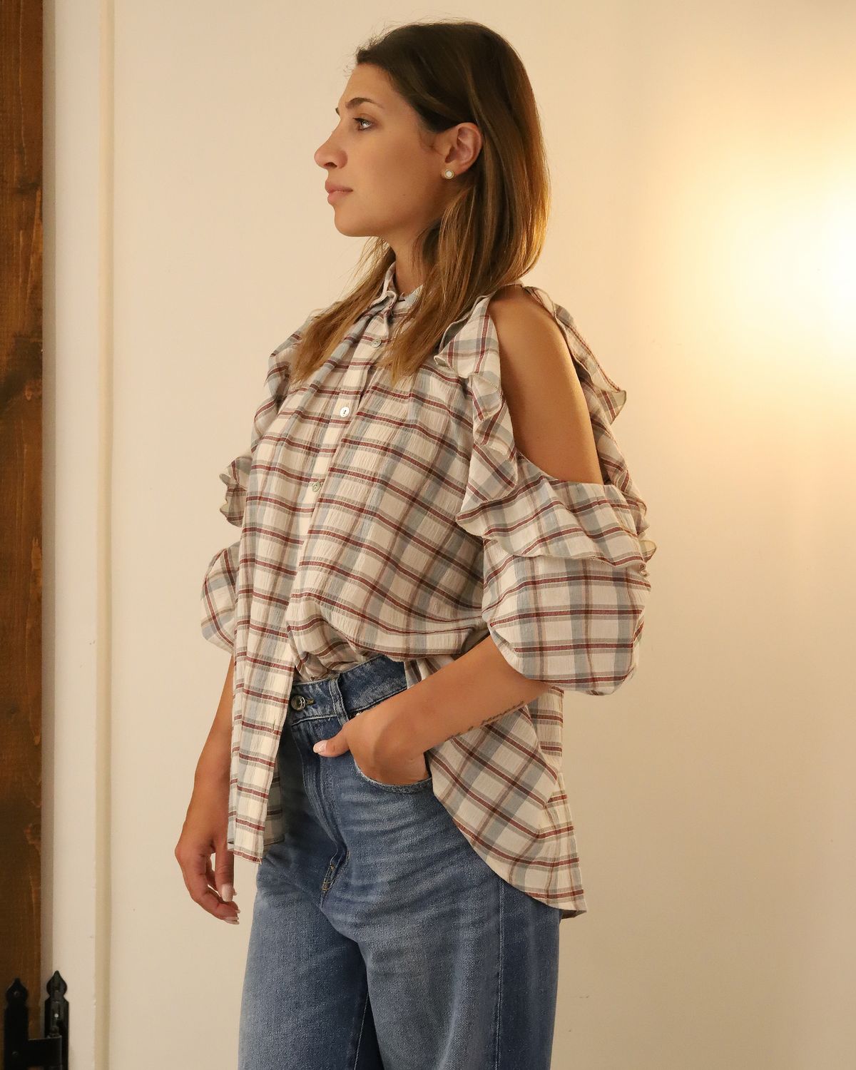 Camicia spalle scoperte quadri red - SPANK