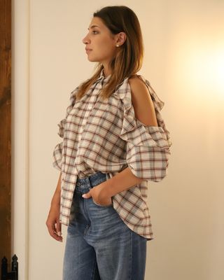 Camicia spalle scoperte quadri red - SPANK
