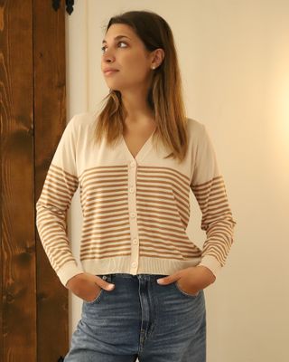 Maglia in viscosa a righe beige e rosa - SPANK