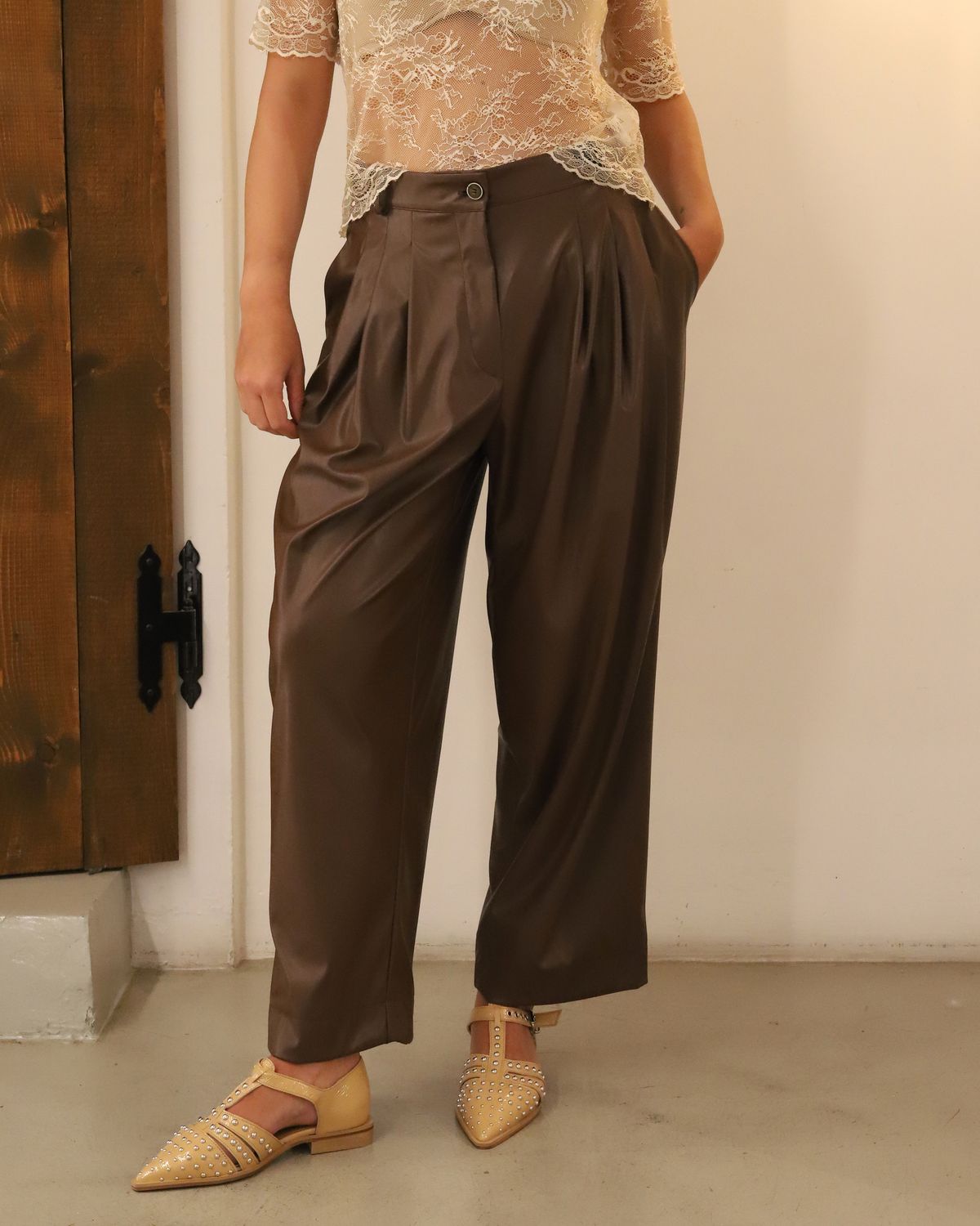 Pantalone in ecopelle marrone - SPANK