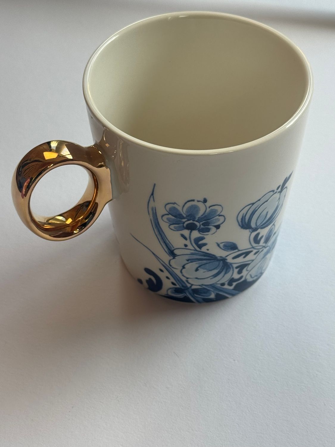 Mok Bloem - Delfts blauw - Goud - Keramiek - 300 ml