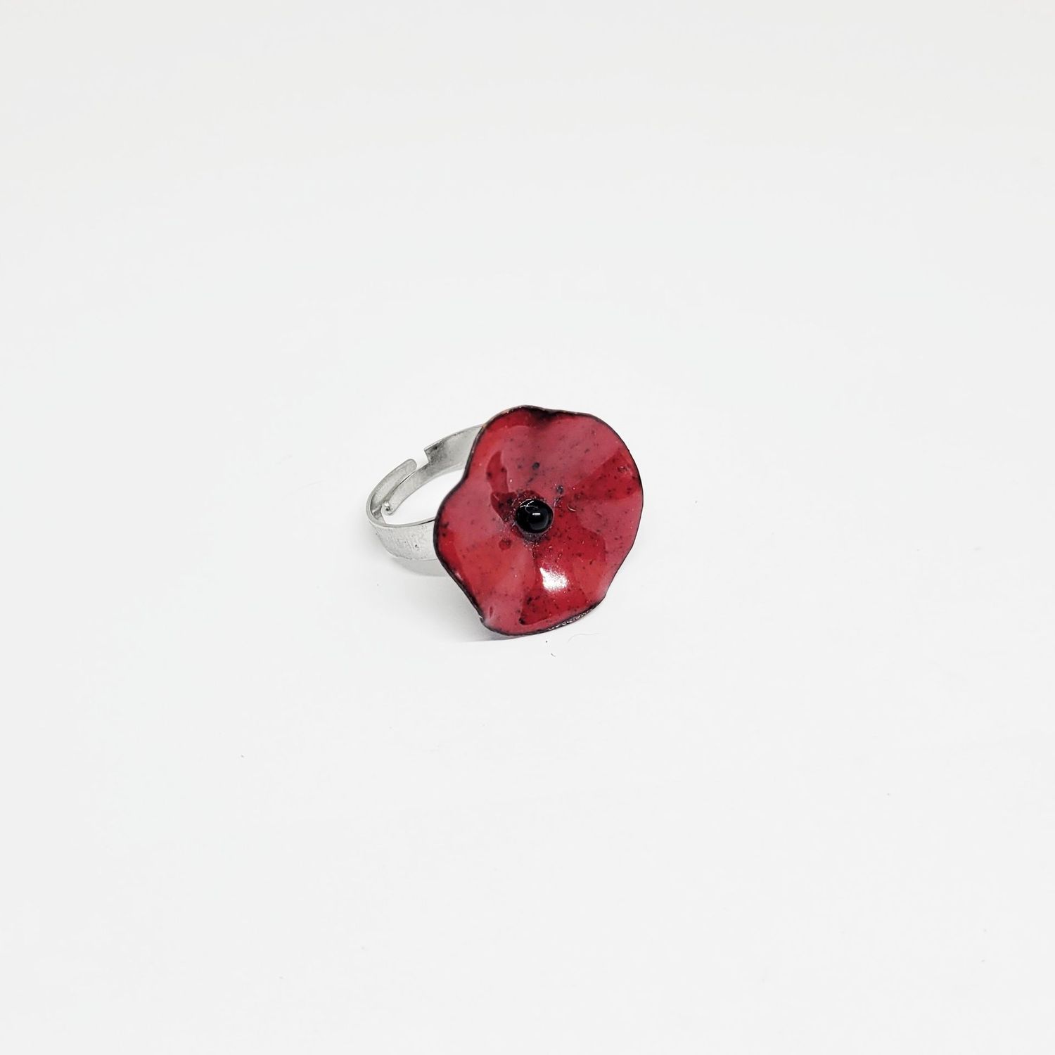 Bague coquelicot en cuivre émaillée rouge