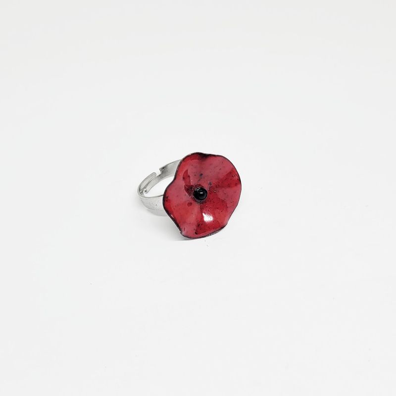 Bague coquelicot en cuivre émaillée rouge