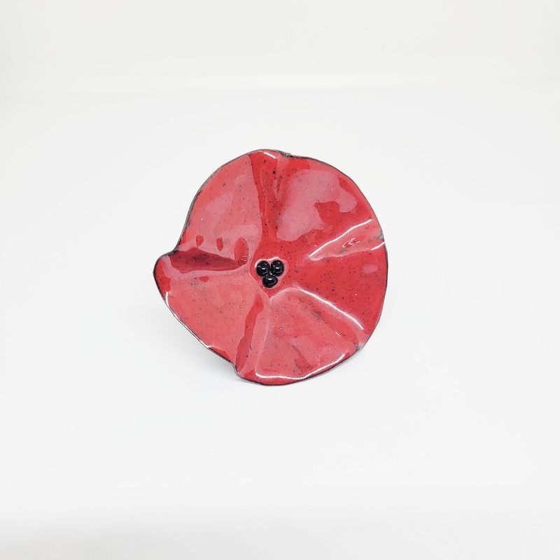 Bague coquelicot rouge en cuivre émaillé
